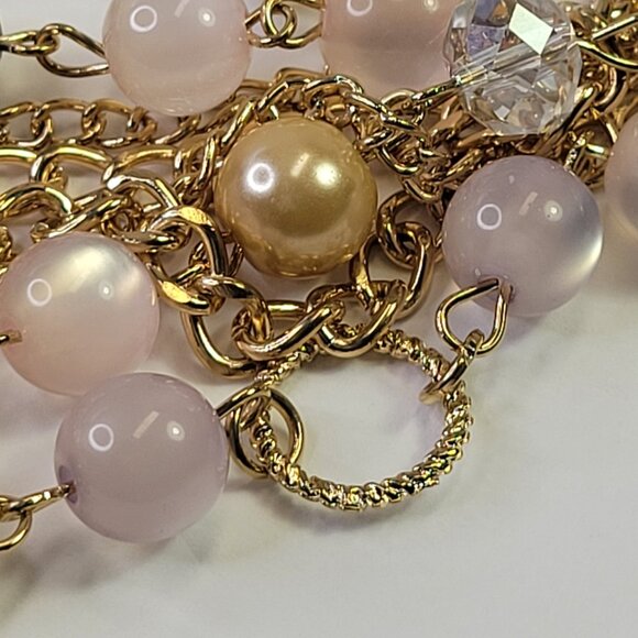 Multistrand Gold and Pink Beads Long Necklace - Picture 6 of 8
